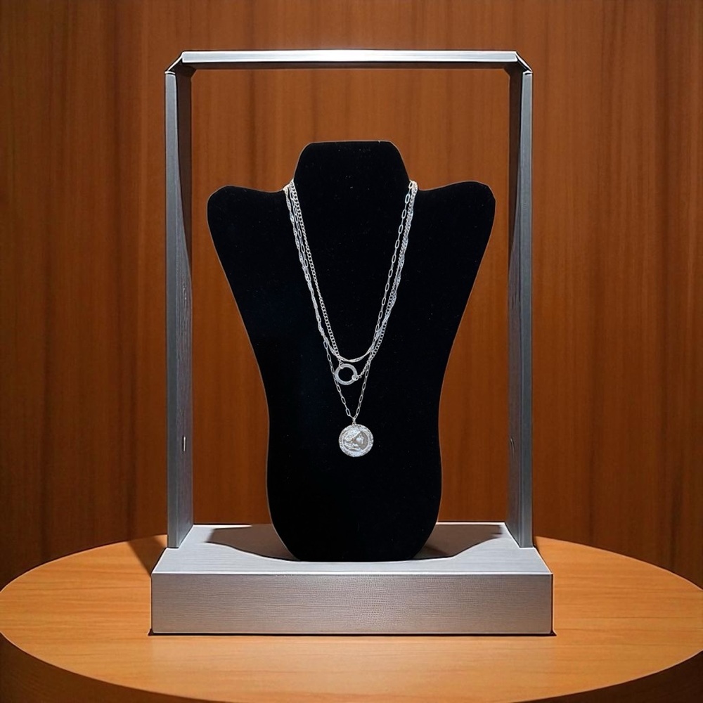 Pomina Triple Layer Stainless Steel‎ Medallion Necklace NEW